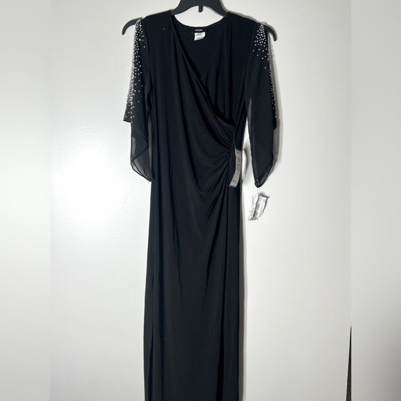 MSK Womens  Beaded Trim Chiffon Sleeve Surplice Maxi Gown, black size S - Picture 7 of 13